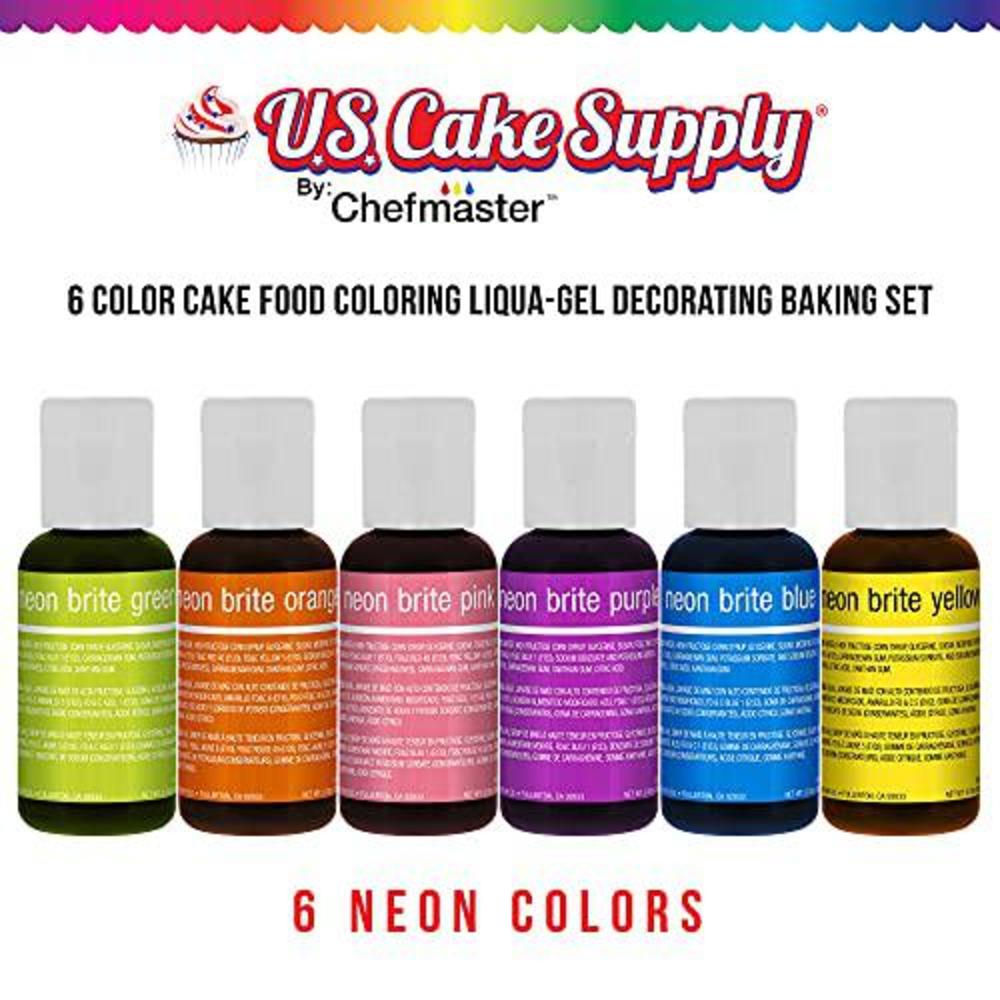 U.S. Cake Supply 6 color cake food coloring liqua-gel decorating baking neon colors set - u.s. cake supply .75 fl. oz. (20ml) bottles neon col