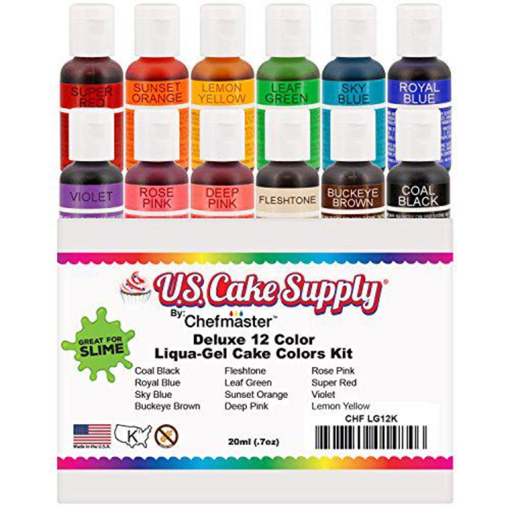 U.S. Art Supply 12 color food coloring liqua-gel decorating kit - u.s. art supply food grade, 0.75 fl. oz. (20ml) bottles, non-toxic primary 