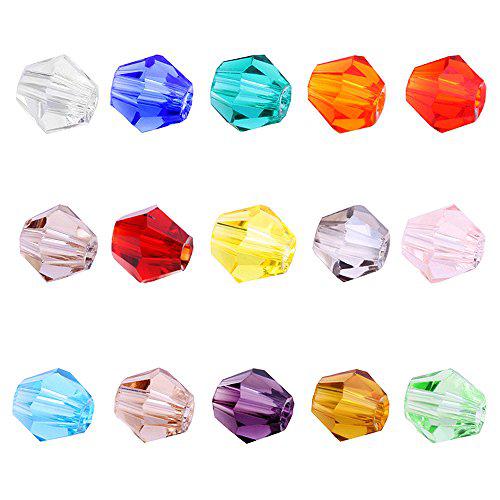 beadnova 4mm bicone glass beads facted bicone crystal beads for jewelry making diy craft beads (1500pcs, 15 color)