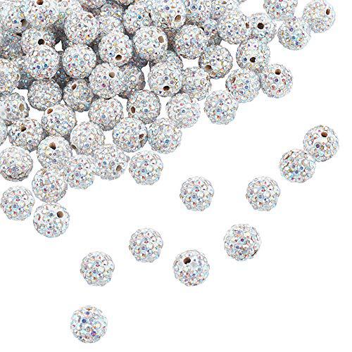 ph pandahall 100pcs 10mm crystal ab rhinestones pave disco ball clay beads, polymer clay rhinestone beads round charms crysta