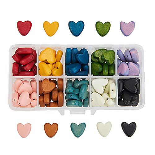 LiQunSweet airssory 100 pcs 10-colors painted natural multicolor wooden painted sweet heart wood spacer beads for beading jewelry making