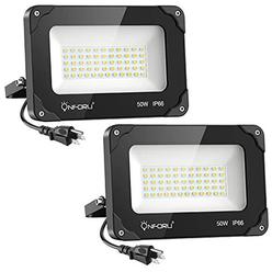 onforu 2 pack 50w led flood light outdoor, 5000lm led work light, ip66 waterproof plug in floodlight fixture, 5000k daylight 