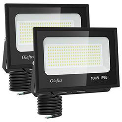 olafus 2 pack 100w led flood light outdoor, 11000lm outside floodlights ip66, waterproof exterior security lights, 5000k dayl