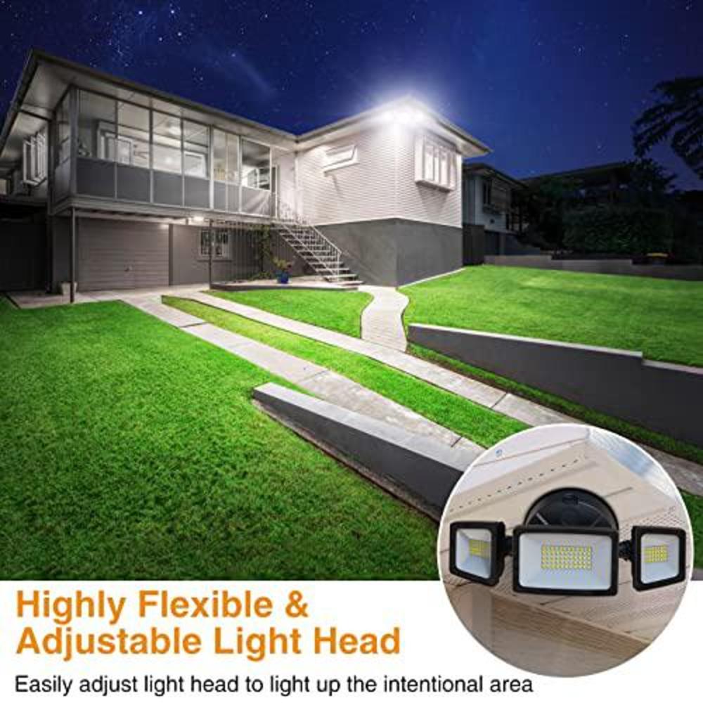 onforu 2 pack 55w led flood light outdoor, 5500lm led security light fixture with 3 adjustable heads, ip65 waterproof, 6500k 