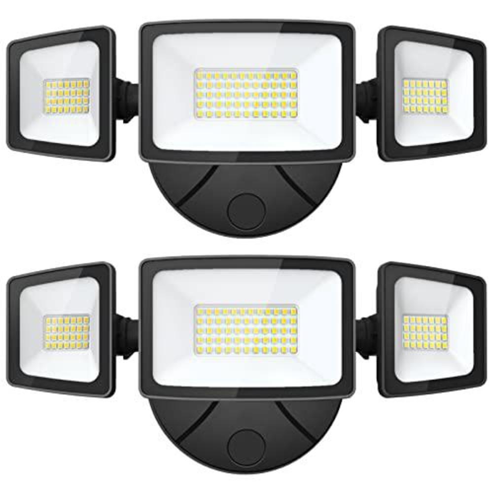 onforu 2 pack 55w led flood light outdoor, 5500lm led security light fixture with 3 adjustable heads, ip65 waterproof, 6500k 