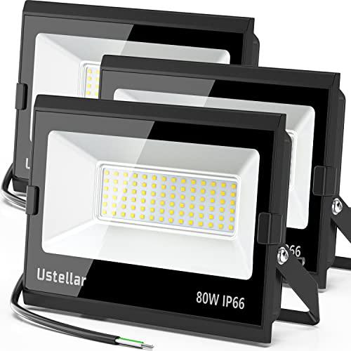 ustellar 3 pack 80w led flood lights outdoor bright 24000lm security lights outside lamp ip66 waterproof 5000k daylight white