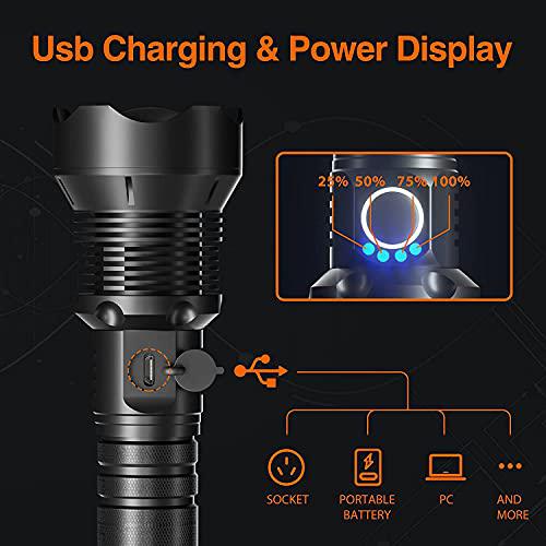 Cinlinso rechargeable flashlight 90000 lumen with ?attery,most powerful water resistant camping flashlight,super bright portable outdo
