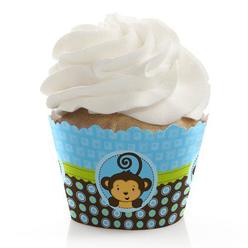 Big Dot of Happiness blue monkey boy - baby shower or birthday party decorations - party cupcake wrappers - set of 12