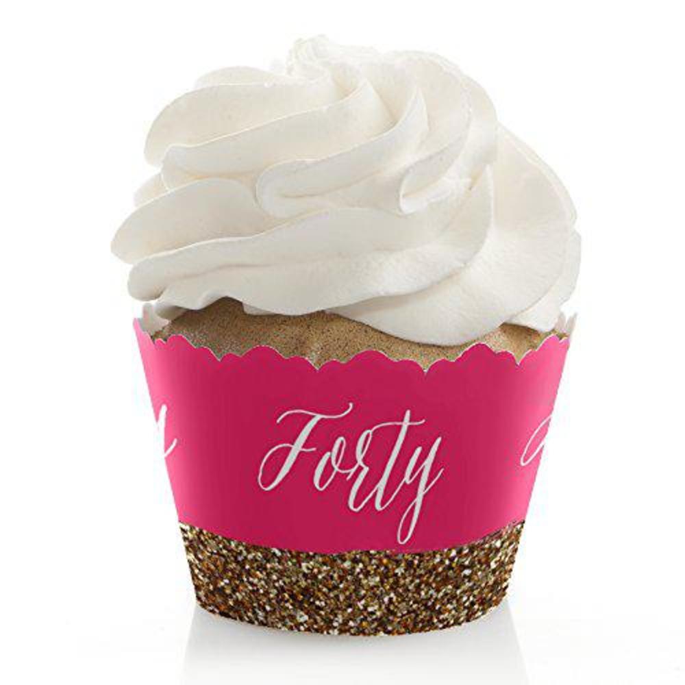Big Dot of Happiness chic 40th birthday - pink and gold - birthday party decorations - party cupcake wrappers - set of 12