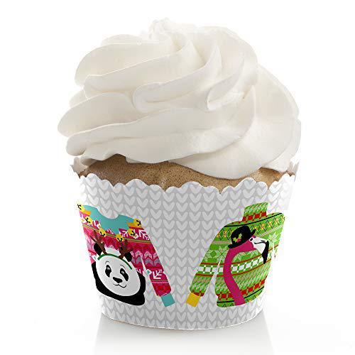 big dot of happiness wild and ugly sweater party - holiday and christmas animals party decorations - party cupcake wrappers -