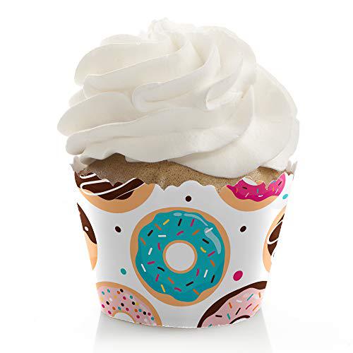 Big Dot of Happiness donut worry, let's party - doughnut party decorations - party cupcake wrappers - set of 12