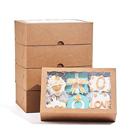 jcxgrvc 48pcs 10 x 7 x 2.5 inches premium bakery boxes for cookies boxes, strawberries boxes with clear window, brown natural