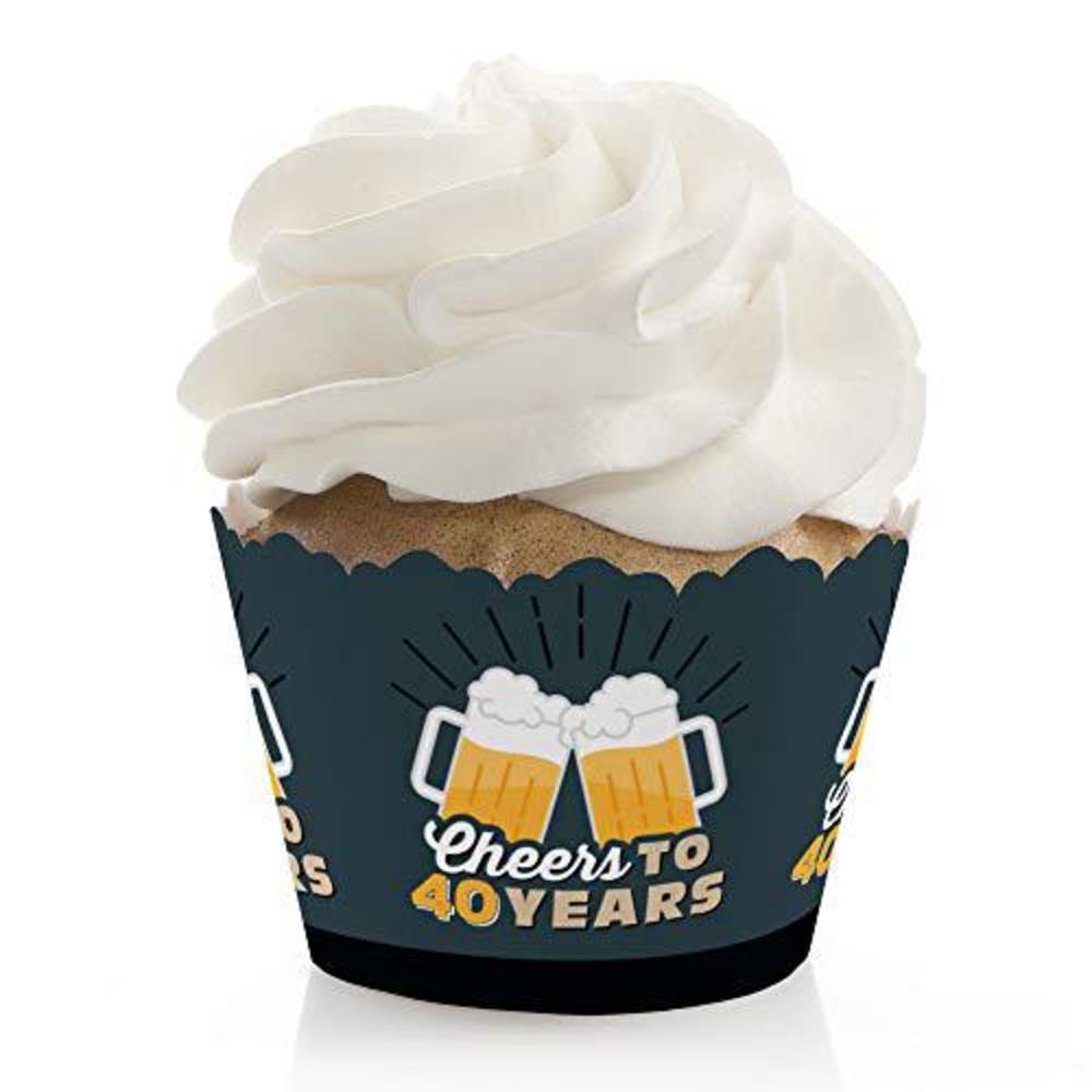 big dot of happiness cheers and beers to 40 years - 40th birthday party decorations - party cupcake wrappers - set of 12