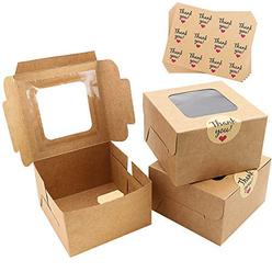 wykoo 50 pack 4 x 4 x 2.5 inches small cookie boxes with window brown bakery boxes cake boxes kraft pastry boxes for mini coo