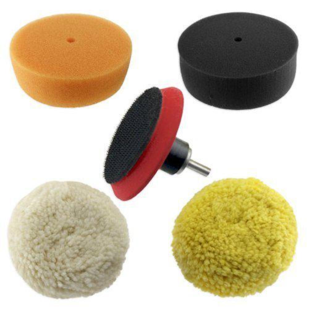 Pro Tools 5pc ultimate 3" car buffing & polishing pad kit - turn your drill into power polisher - foam & wool pads - hook & loop backin