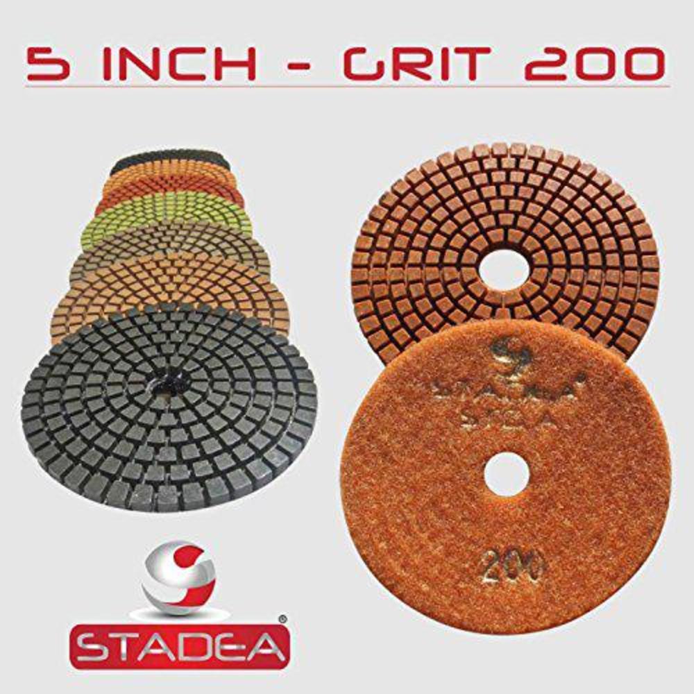 stadea grit 200 (2 pieces) 5" diamond polishing pads for granite marble concrete stone polishing wet grinder