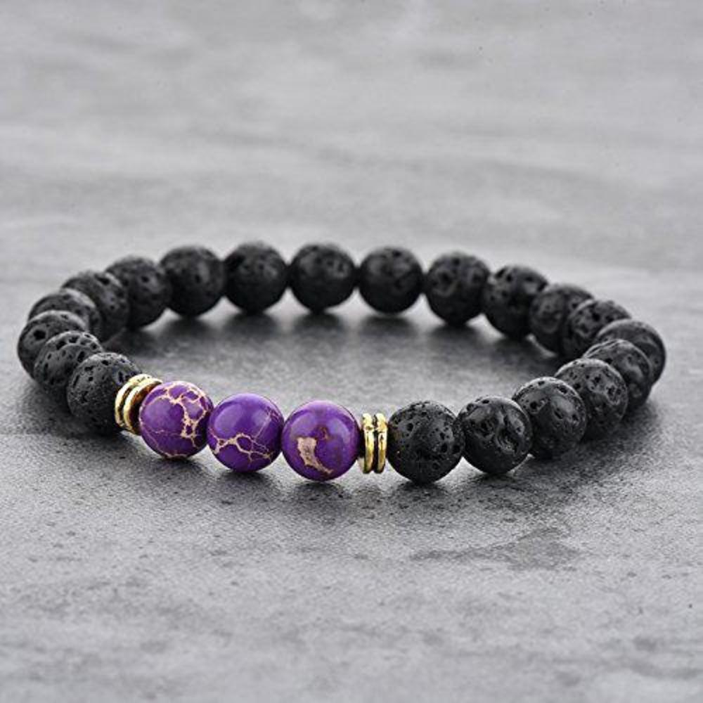 mystiqs lava rock & purple jasper beaded bracelet essential oil diffuser for men,women + free aromatherapy e-book ideal for a