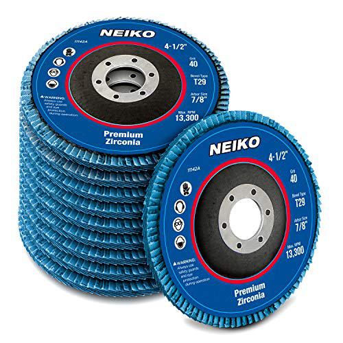 neiko 11142a zirconia flap disc | 40 grit | 10 pack | 4.5" x 7/8-inch | bevel type #29 | 13,300 rpm | premium and industrial 