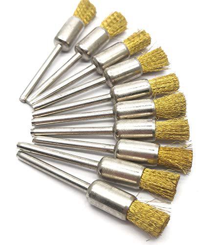 NGe nge 10pcs brass wire brushes set, pen shape polishing wire brushes with  1/8 shank, rotary tools accessories grinding tool