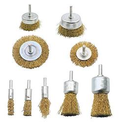 YNEGSDE Wire Brush Wheel Cup Brush Set, 9 Pieces Wire Brush For Drill 14 Inch Shank, Coarse Brass Coated Crimped Wire Brushes For Cleani