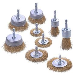 wenora 9 pack drill wire brush end brush set, wire brush for drill 1/4 inch hex shank- coarse brass coated crimped wire wheel