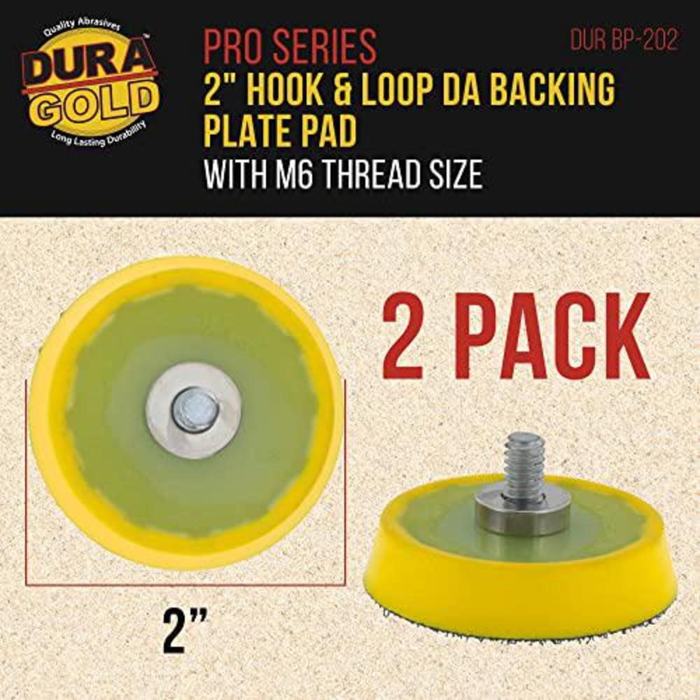 dura-gold pro series 2" hook & loop da backing plate pad with m6 thread size, 2 pack - dual-action random orbital sander poli