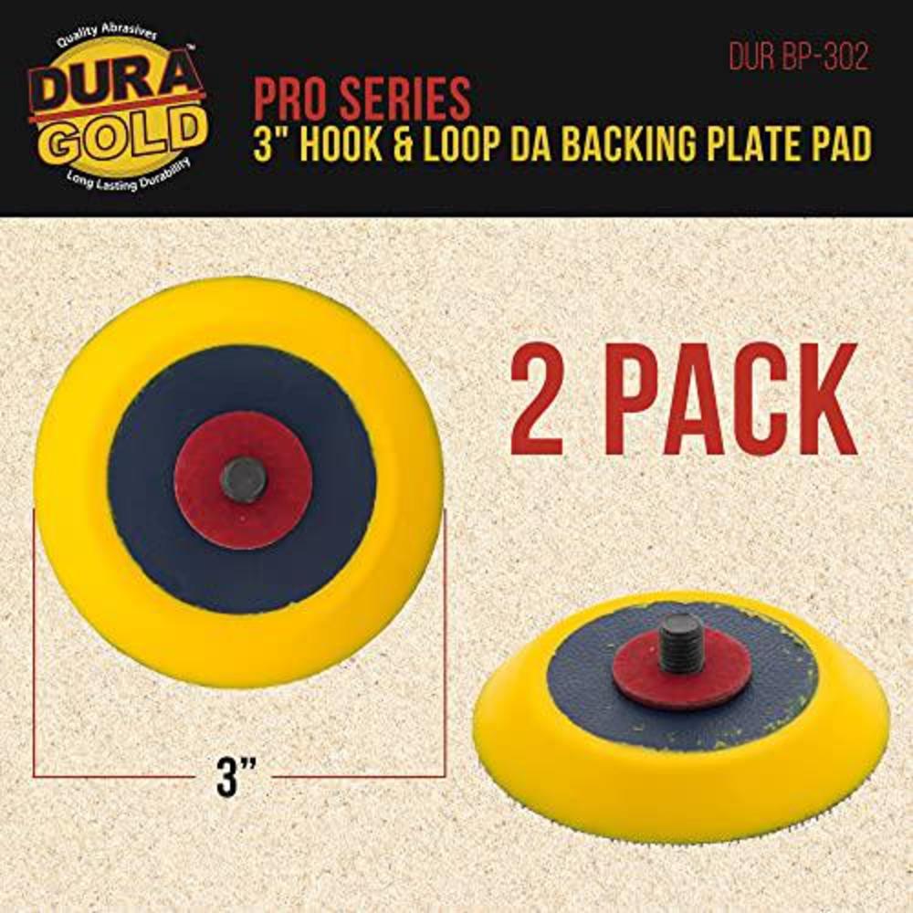 dura-gold pro series 3" hook & loop da backing plate pad, 2 pack - flexible dual-action random orbital sander polisher pad, 5