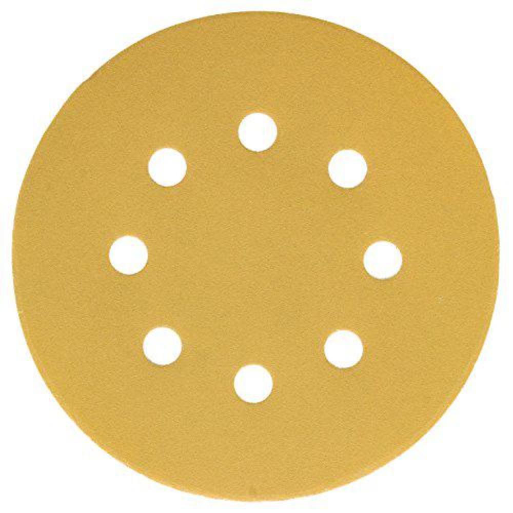 dura-gold premium 5" gold sanding discs - 320 grit (box of 50) - 8 hole pattern dustless hook & loop backing sandpaper for da