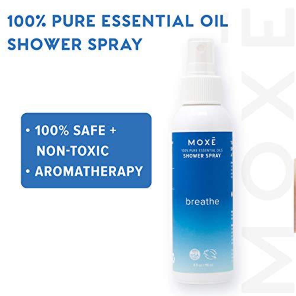 moxe shower steamer spray, 4 ounces, aromatherapy oil mist, sinus steamer, congestion relief, daily steam, made with essentia