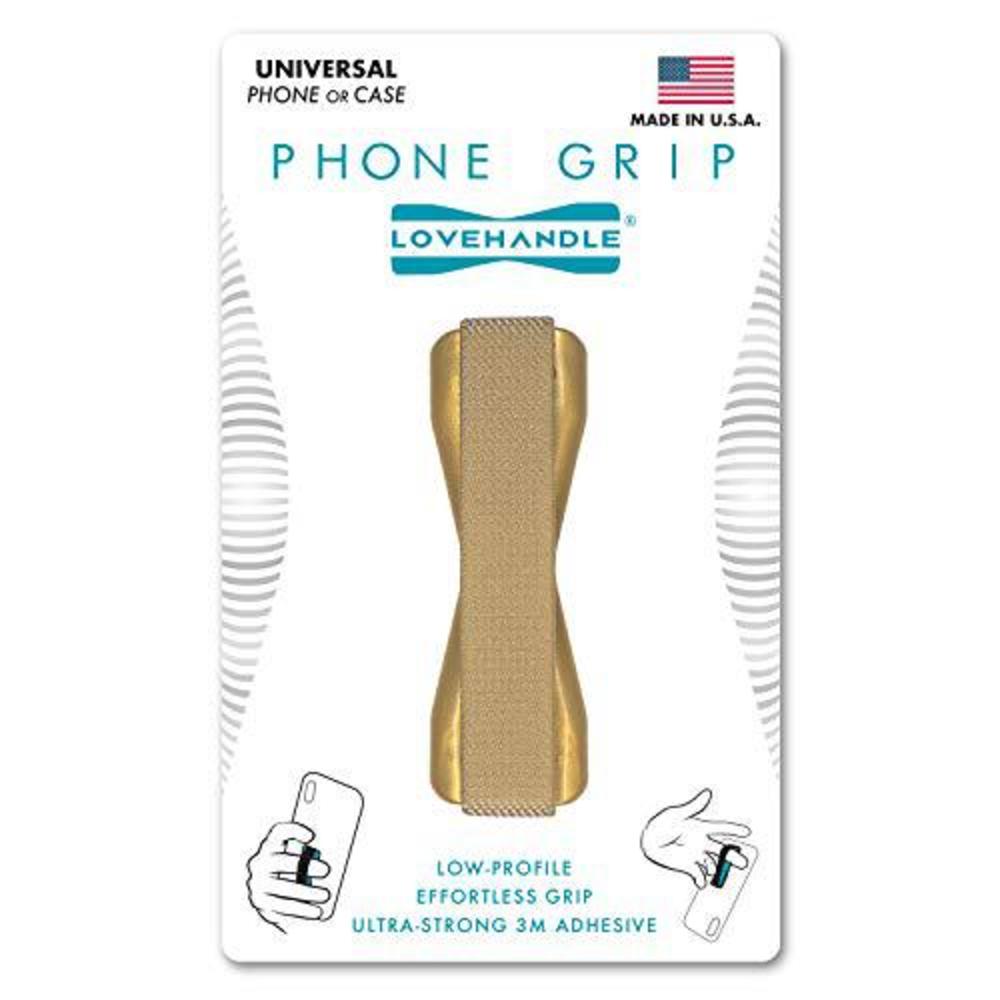 lovehandle phone grip for most smartphones and mini tablets, metallic gold colored elastic strap with metallic gold base, lh-
