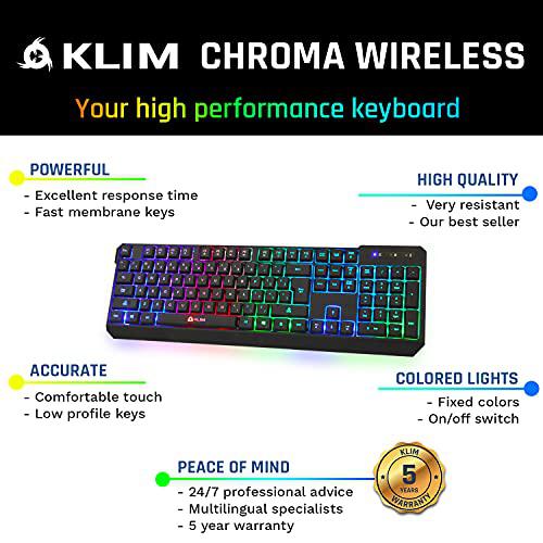 klim chroma wireless gaming keyboard - new 2022 version - long lasting battery - connect with usb dongle - effortless typing 