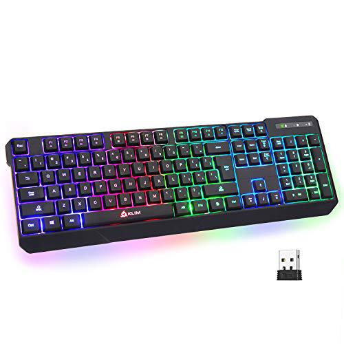 klim chroma wireless gaming keyboard - new 2022 version - long lasting battery - connect with usb dongle - effortless typing 