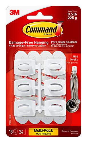 command mini hooks value pack, white, 18-hooks, 24-strips, organize damage-free