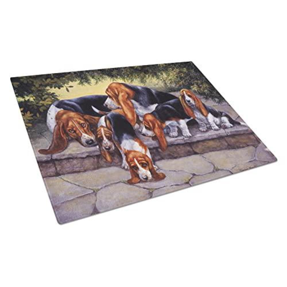 caroline's treasures basset hound puppies momma and daddy glass cutting board, large, multicolor