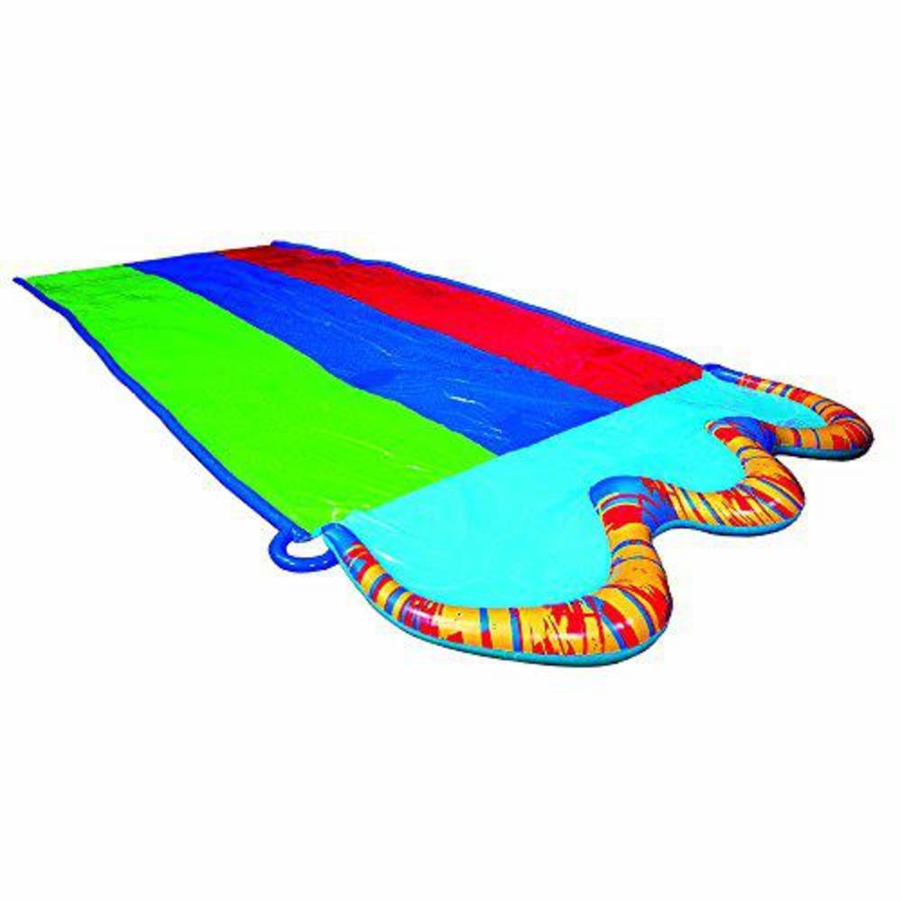 banzai triple racer water slide with 3 body boards, length: 16 ft, width: 82 in, inflatable outdoor backyard water slide spla