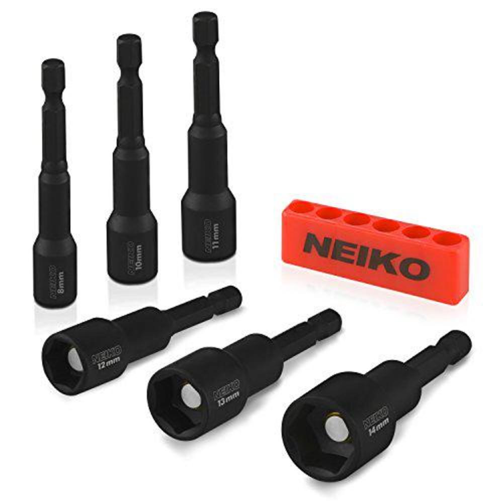 neiko 10191a impact ready magnetic nut driver | 6 piece | mm | 8 to 14 mm | 2-9/16? length | cr-v, metric