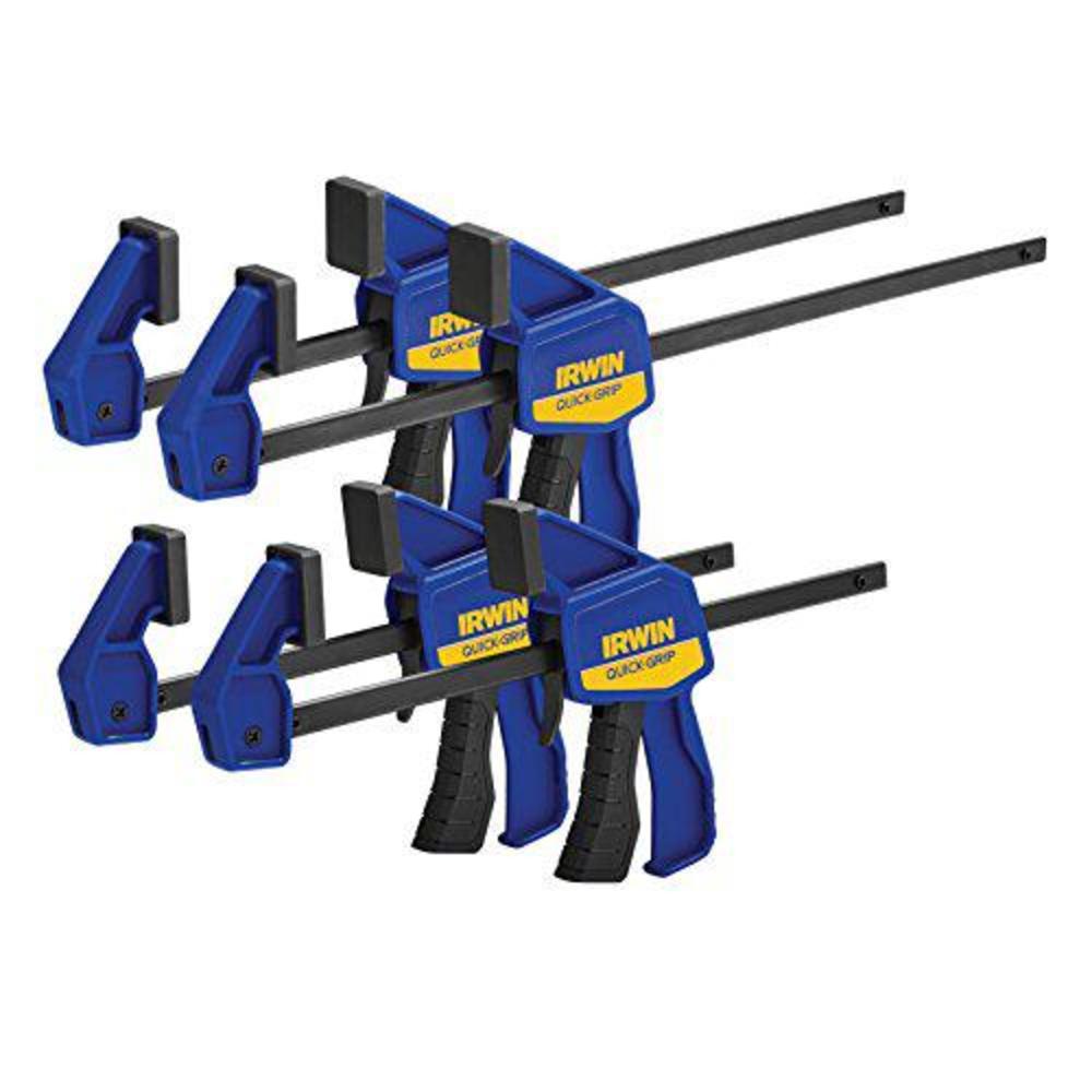 irwin quick-grip bar clamp, one-handed, mini, 6-inch (2), 12-inch (2), 4-pack (1964748) blue, yellow