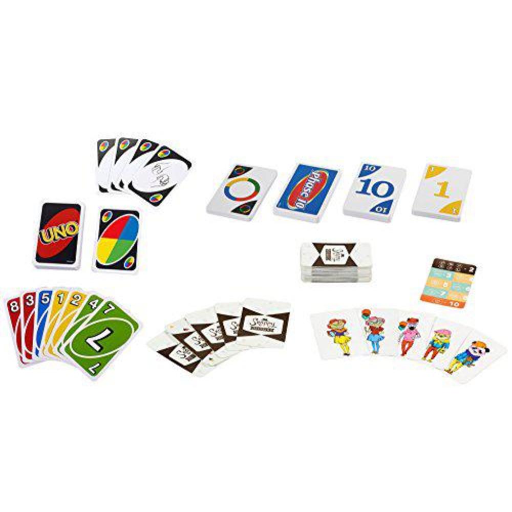 mattel games: 3-in-1 - uno, phase 10, and snappy dressers (tin box)