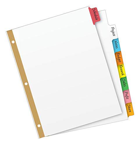 avery 8-tab binder dividers, write & erase multicolor big tabs, 6 sets, school binder organizers (23079) - 73079