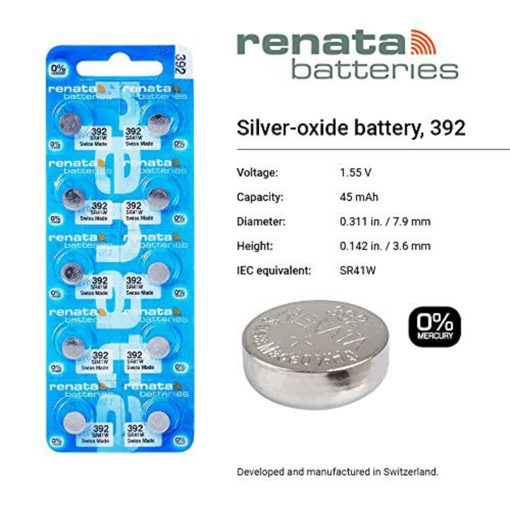 renata batteries 392 / sr41w swiss made silver oxide 1.55v watch battery (10 pack)