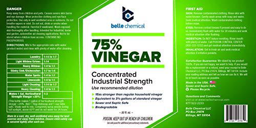 Belle Chemical 75% pure vinegar - concentrated industrial grade 32oz