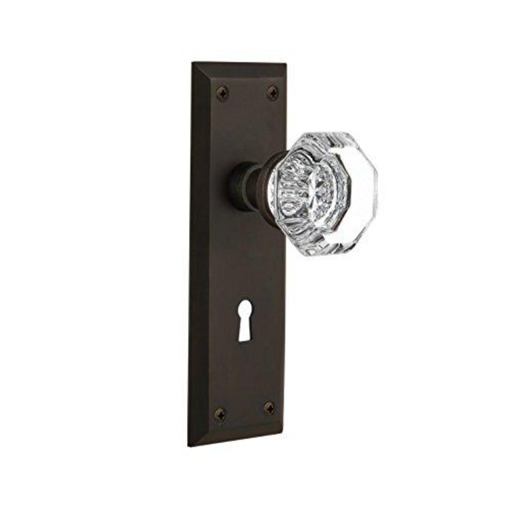 nostalgic warehouse new york plate with keyhole waldorf crystal knob, privacy - 2.375", oil rubbed bronze
