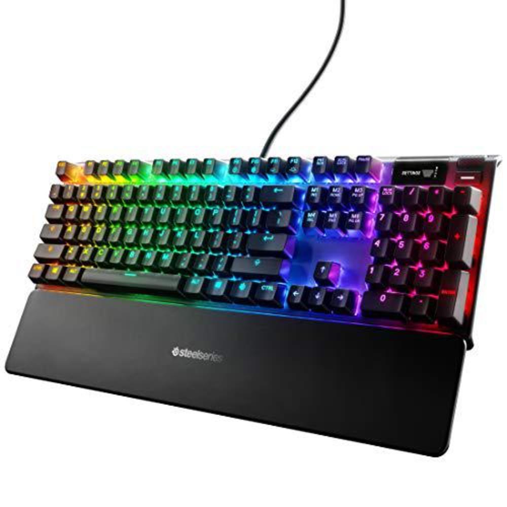steelseries apex 7 mechanical gaming keyboard - oled smart display - usb passthrough and media controls - linear and quiet - 