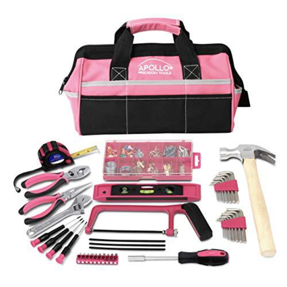 Apollo Precision Tools apollo tools 201 piece home tool set, pink tool set includes hacksaw, picture hanging assortment, and selection of most neede