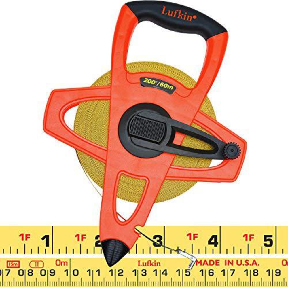 Lufkin crescent lufkin 1/2" x 60m/200' hi-viz orange fiberglass sae/metric dual sided tape measure - fm060cme