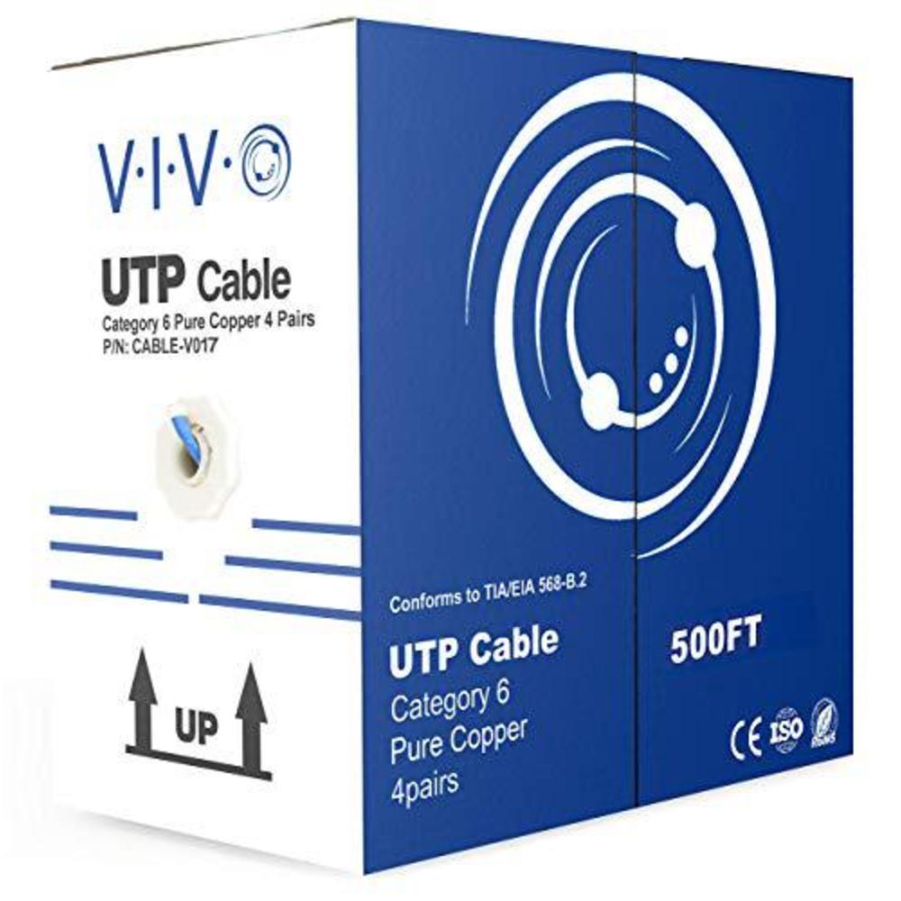 vivo blue 500ft bulk cat6, full copper ethernet cable, 23 awg, utp pull box, cat-6 wire, indoor, network installations cable-