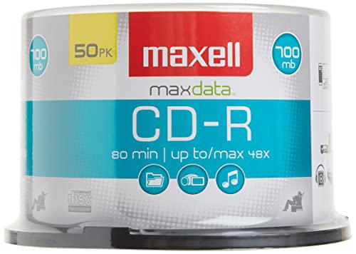 maxell max648250 branded cd recordable media, cd-r, 48x, 700 mb, 50 pack spindle for most cd recorders 40x speed certified re