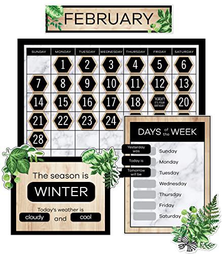 schoolgirl style simply boho calendar bulletin board set, farmhouse monthly wall calendar with numbers, birthdays, greenery d