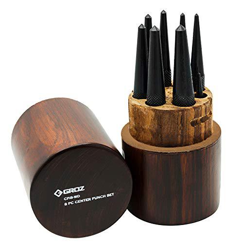 groz 25120 center punch set, 8pc with 1/16", 1/8", 3/16", 3/32", 5/32", 5/64", 7/32", and 9/64"