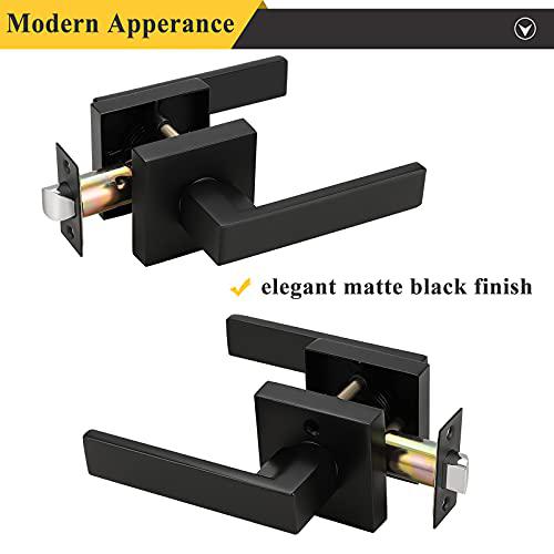 probrico matte black passage door levers square hall closet handles, heavy duty interior non-locking lever sets, reversible f